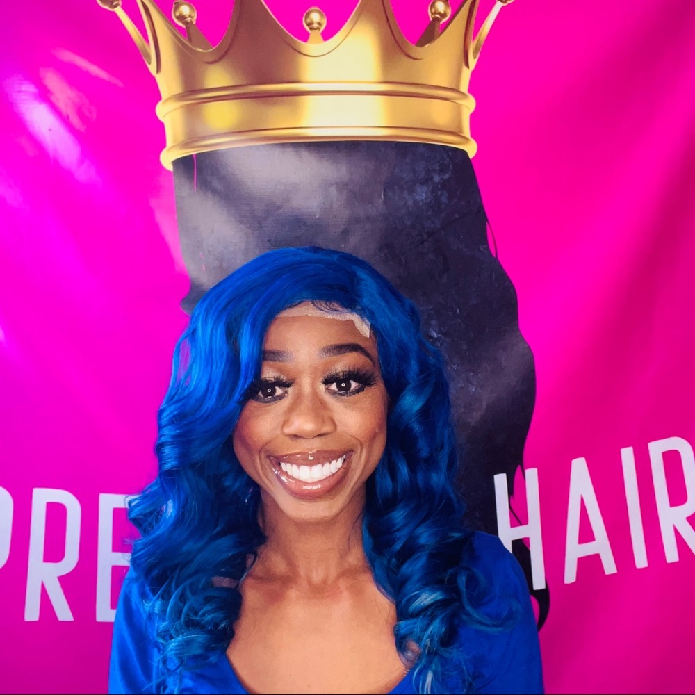 LUXURY 18INCH INDIGO BLUE BEAUTIFUL CURLY HUMAN HAIR 4X4 LACE CLOSURE WIG